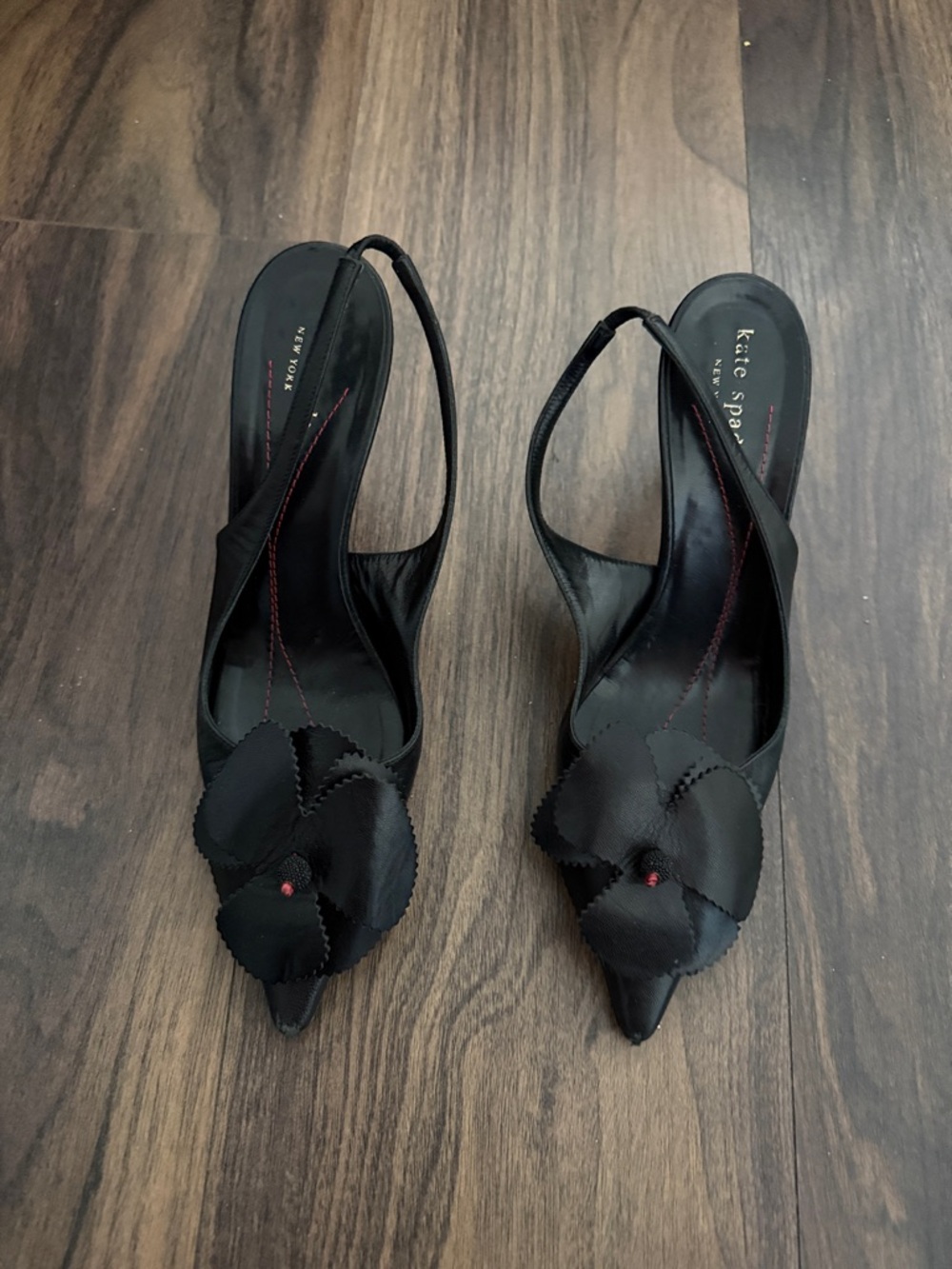 kate spade Black Pointed-Toe Slingback Pumps with Floral Detail